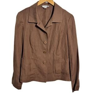 Pendleton Linen Blend Jacket Women M Chocolate Brown Button Up Pockets Minimal